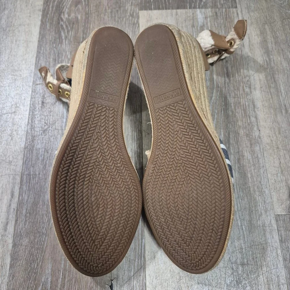 Women's Sperry Espadrille Wedge Sandals Blue/White‎ Striped Sz 8